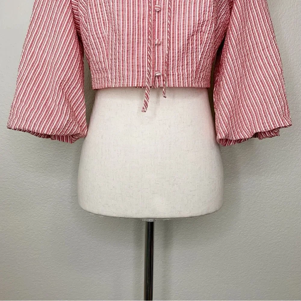 NWT Zara Women’s Size Medium Striped Ruffles Crop Top